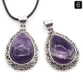 Purple amethyst teardrop pendant with silver filigree frame on a black wax cord - Amethyst