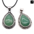 Vintage water-drop green stone pendant with ornate silver alloy setting and black cord - Green Aventurine