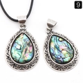 Waterdrop abalone shell pendant with silver retro hollow pattern on black cord - Abalone Shell