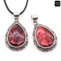 Water-drop pendant with red agate inlay and vintage silver hollowed wave pattern - Red Shell