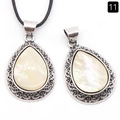 Water drop crystal pendant with vintage silver alloy frame and shimmering abalone shell inlay - White Shell