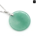 Colgante de disco de aventurina verde pulida con enganche de metal plateado y cadena fina - Aventurina Verde