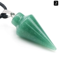 Natural green aventurine stone hexagonal cone pendant with black cord and silver clasp - Green Aventurine