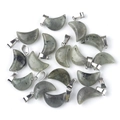 Green natural crystal agate moon pendants with polished silver metal bail for necklaces - Labradorite