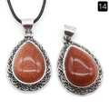 Red goldstone teardrop pendant with vintage silver filigree and black cord necklace - Gold Sand Stone (Synthetic)