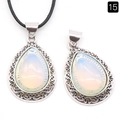 Retro water drop opal pendant with vintage hollow silver alloy frame and black cord - Opal (Synthetic)