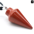 Natural red jasper conical pendulum pendant with silver bail and black woven necklace cord - Red Jasper