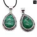 Green malachite teardrop pendant with vintage silver filigree edge and cord, style 16 - Malachite (Synthetic)