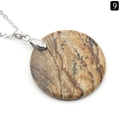 Colgante redondo de piedra natural con patrón de madera y cadena de plata fina - Jaspe