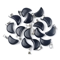 Polished black obsidian crescent moon pendants with silver metal bails set of 15 - Obsidian