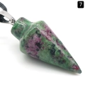 Cone-shaped Ruby in Zoisite crystal pendant with green and red spots on black cord - Ruby in Zoisite