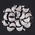 Natural rose quartz crescent moon pendant with silver metal bail for jewelry - Rose Quartz