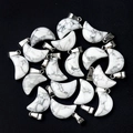 White turquoise crescent moon stone pendant with polished silver metal bail for necklaces - Howlite