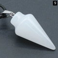 Polished white crystal cone pendant with silver metal clasp on black cord necklace - White Jade