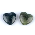 Polished natural crystal heart stones in green moss agate and translucent jade - India Agate 25mm