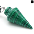 Polished malachite conical pendant featuring green and black stripes with metal clasp - Malachite (Synthetic)