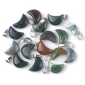 Mixed color natural moss agate moon pendants with silver metal bails for necklaces - India Agate
