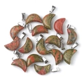 Unakite stone moon crescent pendant with polished silver clasp and marbled texture - Unakite