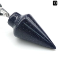 Blue goldstone cone pendant with sparkling stars and silver bail on white background - Blue Sand Stone (Synthetic)