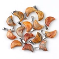 Mixed color moon-shaped natural agate stone pendants with silver metal bails - Crazy Agate