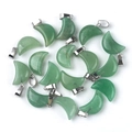 Natural light green aventurine crescent moon pendant with silver bail connector - Green Aventurine