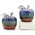 Décoration pomme en cristal naturel multicouche avec feuille argentée et strass - Pomme en Patchwork Multicolore