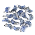 Blue spotted natural stone crescent moon pendants with polished silver metal clasps - Blue Spot Stone