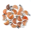 Natural orange agate and sunstone crescent moon pendants with silver metal clasps - Topaz