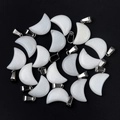 Mix of white translucent natural agate crystal moon pendants with silver metal clasps - White Jade