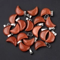 Polished brown goldstone crescent moon pendants with silver bails for jewelry making - Gold Sandstone