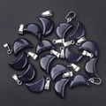 Crescent moon pendants in dark blue goldstone with silver metal bail set of 16 - Blue Sandstone
