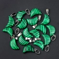 Malachite green crescent moon stone pendants with silver metal bails set of fifteen - Malachite