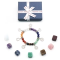 Set de pulsera chakra de cristal con siete piedras naturales y caja de regalo azul - Conjunto de Pulsera de Siete Chakras y Piedras Brutas