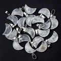 Group of crescent moon natural crystal pendants with silver metal clasps in bulk set - White Crystal