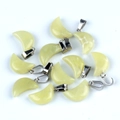 Light yellow-green moon shaped crystal stone pendants with silver metal clasps - Lemon Jade