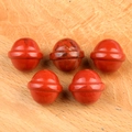 Five red jasper mini planet ornaments with saturn rings on natural wood texture - Red Jasper