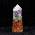 Hexagonal resin crystal pillar with 7 chakra natural stones and gold foil accents - Large Multi-color Column