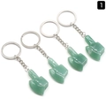 Set of 4 natural green aventurine stone axe-shaped keychains with silver metal rings - Axe Style / Green Aventurine