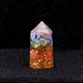 Hexagonal Orgonite Tower with 7 Chakra crystals, copper spiral, and gold foil base - Small Multi-color Column