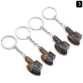 Set of 4 natural tiger eye stone axe-shaped keychains with silver metal rings - Axe Style / Tiger's Eye