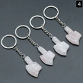 Set of 4 rose quartz crystal axe keychains with polished silver metal rings - Axe Style / Rose Quartz