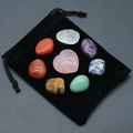 7 Chakra natural crystal set with heart-shaped rose quartz and black velvet pouch - Heart and Irregular Stones (With Velvet Bag)