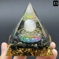 Orgone energy pyramid with white crystal sphere, copper coil, and obsidian base - Rose Quartz Style (E5)
