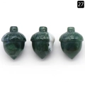 Tre ciondoli a forma di ghianda in pietra naturale verde scuro con finitura lucida - Agata muschiata (1 pezzo)