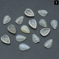 Translucent greyish-white leaf-shaped agate beads with detailed vein engraving - Agate