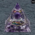 Amethyst Energie-Pyramide mit schwebender Kugel und Metatron-Würfel-Geometrie - Amethyst-Stil (H4)