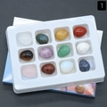 Set di 12 mini uova in cristallo naturale e agata in una scatola regalo blu da collezione - Scatola da 12 Pezzi