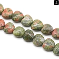 Natural heart-shaped Unakite stone beads with green and orange patterns for DIY jewelry - 16mm / Unakite
