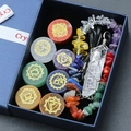 Chakra-Heilkristall-Set mit 7 gravierten Steinen und einer Bergkristall-Halskette - Chakra Kristall Heilungs-Geschenkset (1494-1)