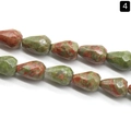 Faceted Unakite stone beads in teardrop shape with natural red and green patterns - Unakite